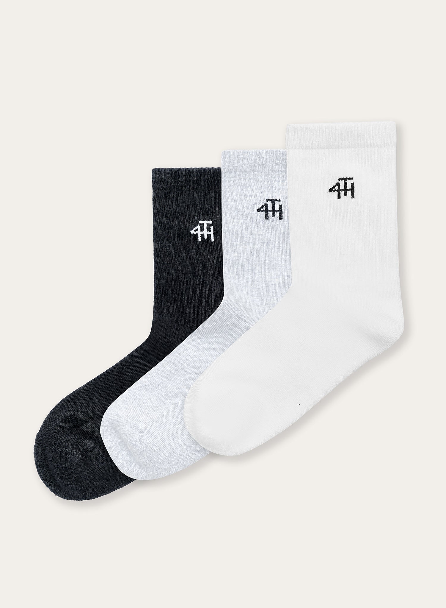 White, Black & Grey 3 Pack 4th Branded Socks